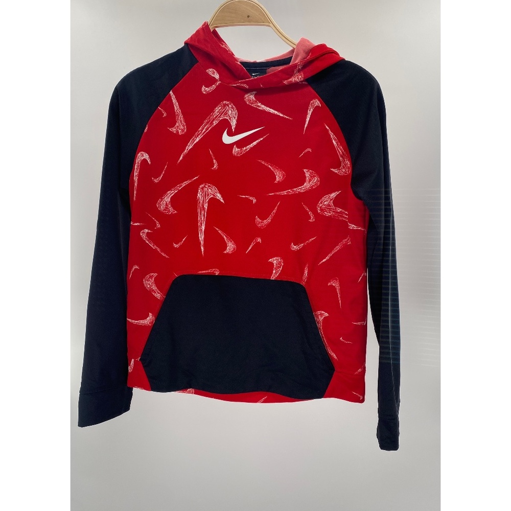 Nike Dri-Fit Red Long Sleeve Big Kid Pull Over w/ Front Pocket w/ Hood - Picture 1 of 8